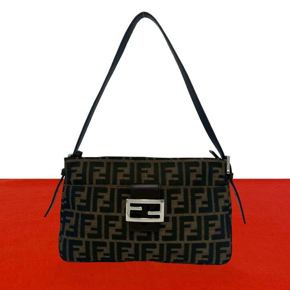 Fendi Zucca Canvas Leather Shoulder Bag